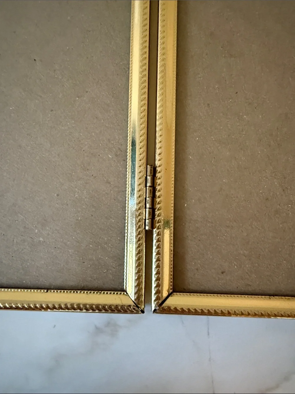 Vintage Gold Tone Metal Hinged Double Frame Glass Tabletop